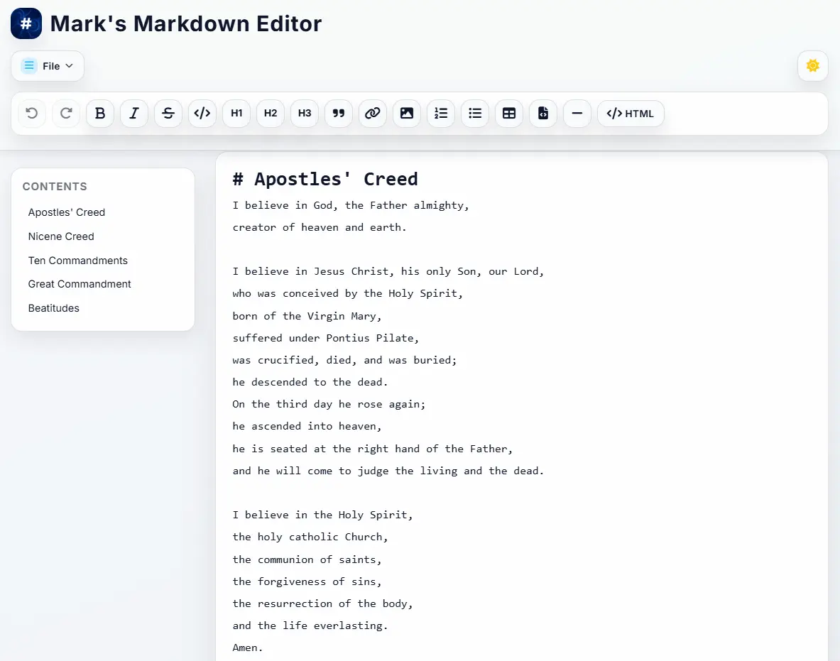 Screenshot preview of Mark's Markdown Editor interface