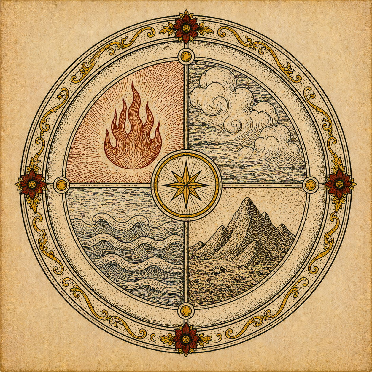 A mandala quaternity — four quadrants within concentric circles — representing Jung's symbol of the Self and individuation