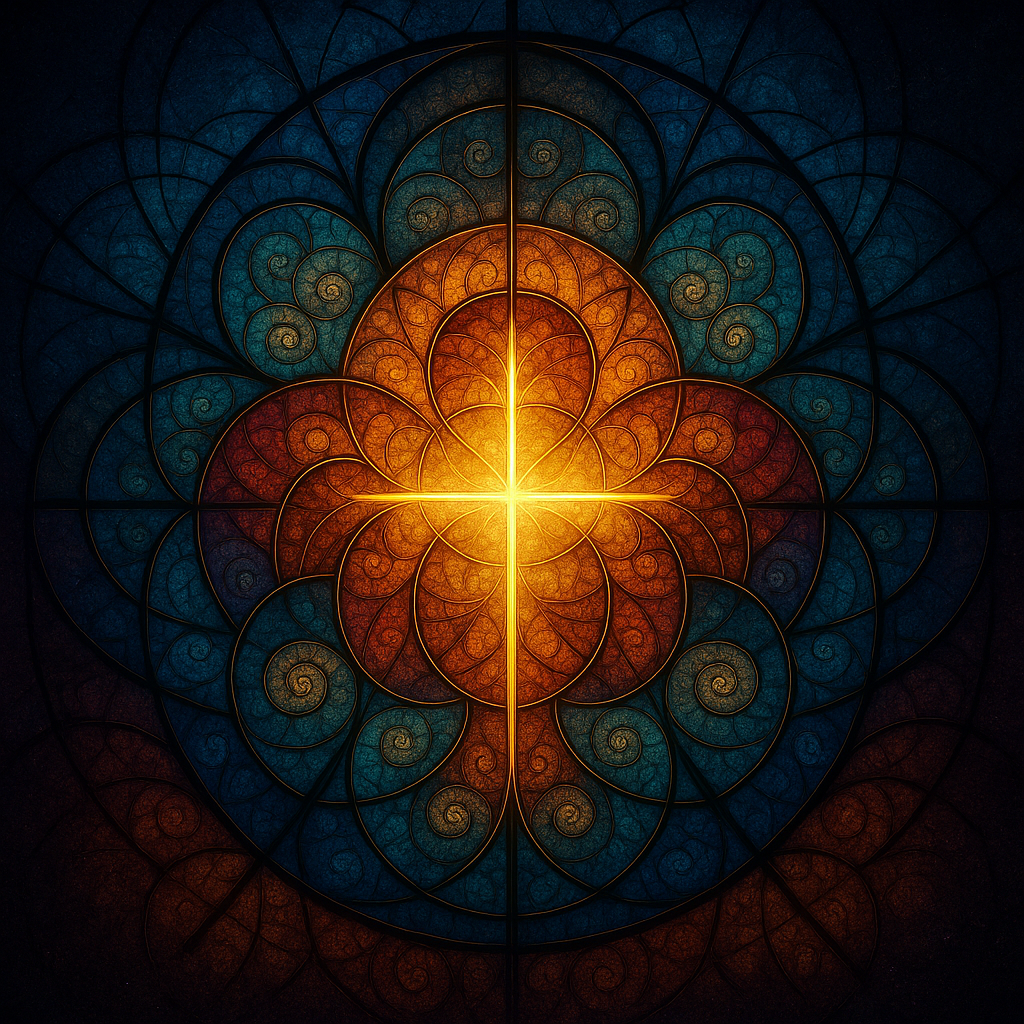 Fractal stained glass image with a luminous cross